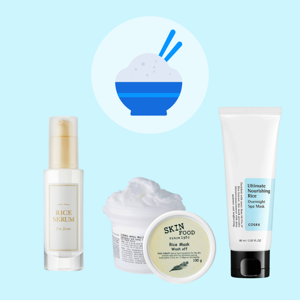 K-beauty products with rice extract ingredients