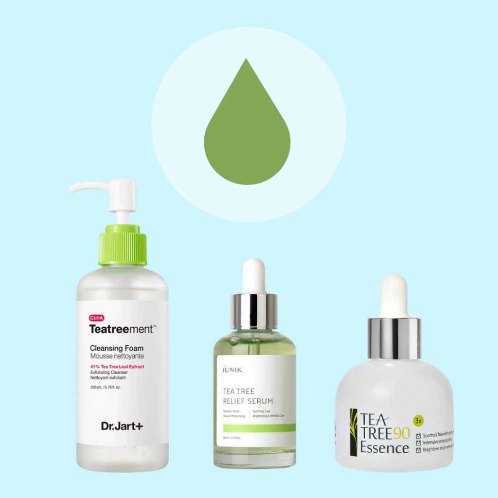 K-beauty products with tea tree oil ingredients